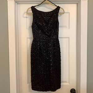 TRUE VINTAGE 1960s black sequin sleeveless dress with low V back. Size S